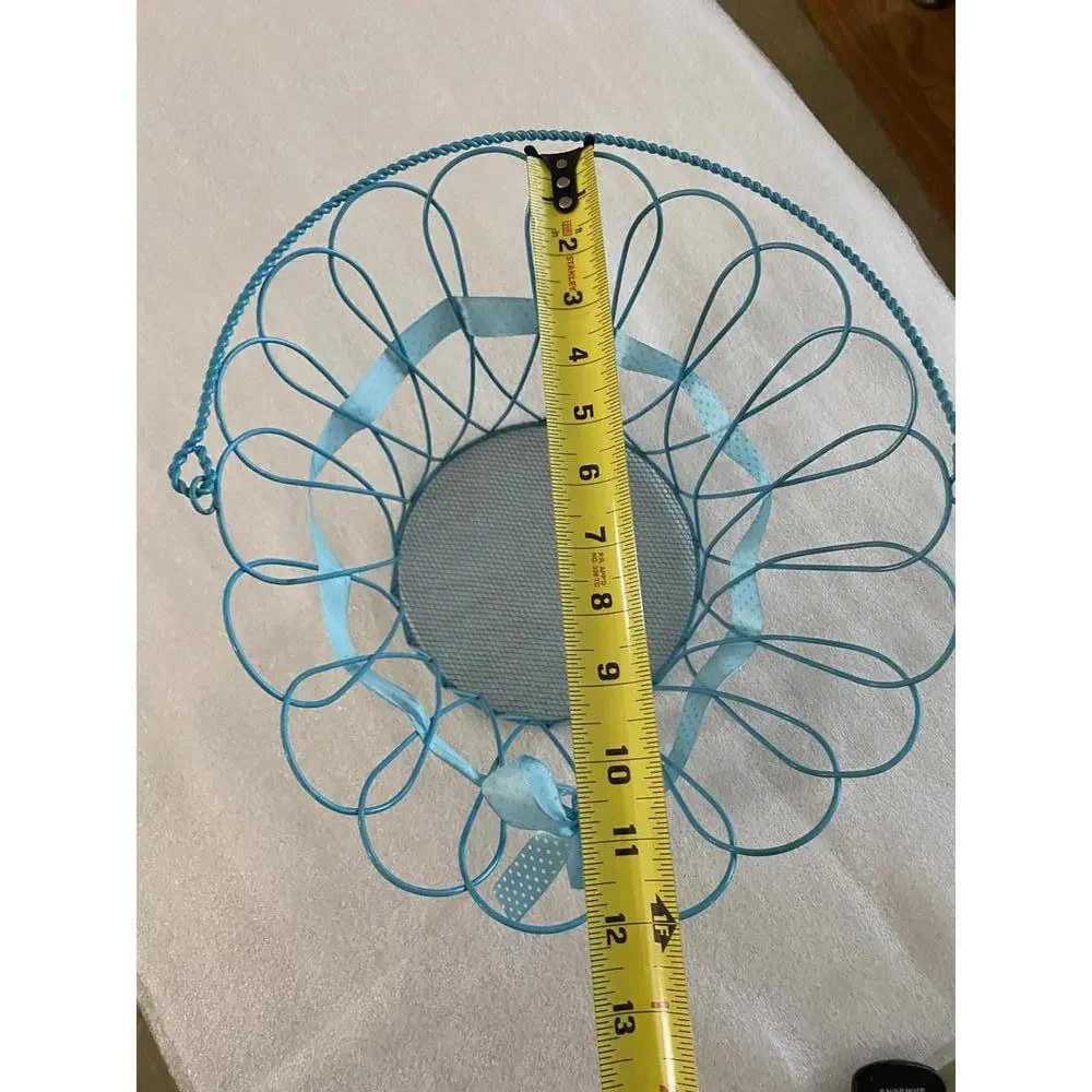 Blue Wire Basket with Decorative Ribbon